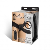 Чёрный полый страпон с вибрацией Unisex Vibrating Hollow Strap-On - 14 см. - Lux Fetish - купить с доставкой в Архангельске
