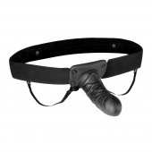 Чёрный полый страпон с вибрацией Unisex Vibrating Hollow Strap-On - 14 см. - Lux Fetish - купить с доставкой в Архангельске