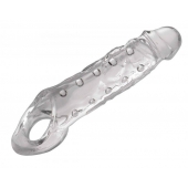 Прозразная закрытая насадка на пенис с поддержкой мошонки Clearly Ample Penis Enhancer - 22 см. - XR Brands - в Архангельске купить с доставкой