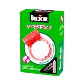 Розовое эрекционное виброкольцо Luxe VIBRO  Поцелуй стриптизёрши  + презерватив - Luxe - в Архангельске купить с доставкой