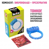 Голубое эрекционное виброкольцо Luxe VIBRO  Райская птица  + презерватив - Luxe - в Архангельске купить с доставкой