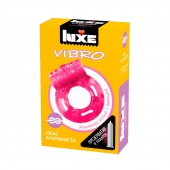 Розовое эрекционное виброкольцо Luxe VIBRO  Ужас Альпиниста  + презерватив - Luxe - в Архангельске купить с доставкой