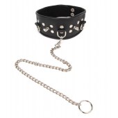 Черный ошейник с шипами и металлическим поводком-цепочкой - Notabu - купить с доставкой в Архангельске
