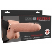 Телесный перезаряжаемый вибрострапон 7  Hollow Rechargeable Strap-on with Balls - 20,3 см. - Pipedream - купить с доставкой в Архангельске