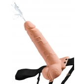 Телесный полый страпон с имитацией эякуляции 7.5  Hollow Squirting Strap-On with Balls Flesh - 21,6 см. - Pipedream - купить с доставкой в Архангельске