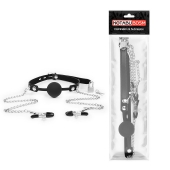 Черный кляп-шарик с зажимами на соски на металлической цепочке - Notabu - купить с доставкой в Архангельске