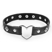Черный ошейник с серебристыми ромбиками и сердечком - Notabu - купить с доставкой в Архангельске