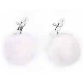 Зажимы для сосков с белым пушком - Notabu - купить с доставкой в Архангельске