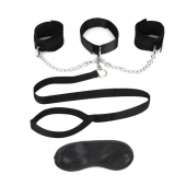 Чёрный ошейник с наручниками и поводком Collar Cuffs   Leash Set - Lux Fetish - купить с доставкой в Архангельске