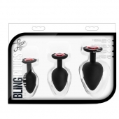 Набор черных анальных пробок с красным кристаллом-сердечком Bling Plugs Training Kit - Blush Novelties - купить с доставкой в Архангельске