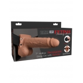 Кофейный перезаряжаемый вибрострапон 7  Hollow Rechargeable Strap-on with Balls - 20,3 см. - Pipedream - купить с доставкой в Архангельске