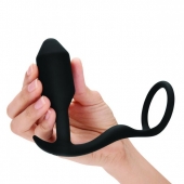 Черное эрекционное кольцо с анальным плагом Snug   Tug - b-Vibe - в Архангельске купить с доставкой