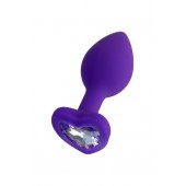 Фиолетовая анальная втулка Diamond Heart с прозрачным кристаллом - 7 см. - ToyFa - купить с доставкой в Архангельске