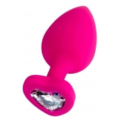 Розовая анальная втулка Diamond Heart с прозрачным кристаллом - 9,5 см. - ToyFa - купить с доставкой в Архангельске