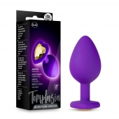 Фиолетовая анальная пробка Bling Plug Medium с золотистым стразом - 8,3 см. - Blush Novelties - купить с доставкой в Архангельске
