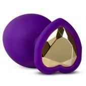 Фиолетовая анальная пробка Bling Plug Large с золотистым стразом - 9,5 см. - Blush Novelties - купить с доставкой в Архангельске