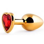 Золотистая анальная пробка с красным стразом-сердечком - 8 см. - Anal Jewelry Plug - купить с доставкой в Архангельске
