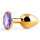 Золотистая анальная пробка с фиолетовым стразом - 7,2 см. - Anal Jewelry Plug - купить с доставкой в Архангельске