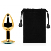 Золотистая анальная пробка с голубым стразом - 7,2 см. - Anal Jewelry Plug - купить с доставкой в Архангельске