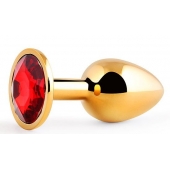 Золотистая анальная пробка с красным стразом - 7,2 см. - Anal Jewelry Plug - купить с доставкой в Архангельске