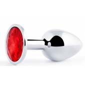Серебристая анальная пробка с красным стразом - 7,2 см. - Anal Jewelry Plug - купить с доставкой в Архангельске