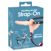 Телесный двойной вибрострапон с вибрацией Vibrating Double Strap-On - 15 см. - Orion - купить с доставкой в Архангельске