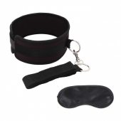 Черный ошейник с длинным поводком Collar and Leash Set - Lux Fetish - купить с доставкой в Архангельске