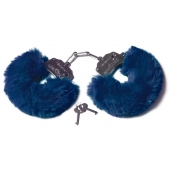 Шикарные темно-синие меховые наручники с ключиками - Le Frivole - купить с доставкой в Архангельске