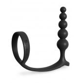 Черная анальная цепочка с эрекционным кольцом Ass-gasm Cockring Anal Beads - Pipedream - в Архангельске купить с доставкой