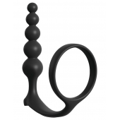 Черная анальная цепочка с эрекционным кольцом Ass-gasm Cockring Anal Beads - Pipedream - в Архангельске купить с доставкой