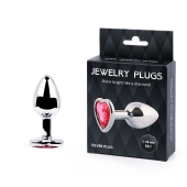 Серебристая анальная пробка с малиновым кристаллом-сердечком - 7 см. - Anal Jewelry Plug - купить с доставкой в Архангельске