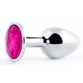 Серебристая анальная пробка с малиновым кристаллом - 7,2 см. - Anal Jewelry Plug - купить с доставкой в Архангельске