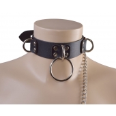 Черный кожаный ошейник Big Ring - Sitabella - купить с доставкой в Архангельске