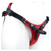 Красно-черный женский пояс с 2 способами крепления насадок и вагинальной пробкой - LOVETOY (А-Полимер) - купить с доставкой в Архангельске