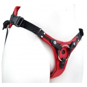 Красно-черный женский пояс с 2 способами крепления насадок и вагинальной пробкой - LOVETOY (А-Полимер) - купить с доставкой в Архангельске