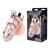 Серебристая металлическая клетка для члена с замком Enslave Cock Cage - BlueLine - купить с доставкой в Архангельске