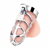Серебристая металлическая клетка для члена с замком Enslave Cock Cage - BlueLine - купить с доставкой в Архангельске