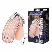 Серебристая металлическая клетка с анальным стимулятором Cock Cage - BlueLine - купить с доставкой в Архангельске