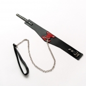 Черный широкий ошейник с красным декором и поводком - Crazy Handmade - купить с доставкой в Архангельске