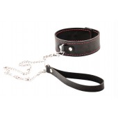 Черный широкий ошейник с красной строчкой и поводком - Crazy Handmade - купить с доставкой в Архангельске