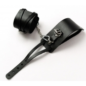 Черные кожаные оковы с креплением в виде веревочек - Crazy Handmade - купить с доставкой в Архангельске