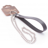 Серебристый металлический поводок с кожаной черной ручкой - 80 см. - Crazy Handmade - купить с доставкой в Архангельске