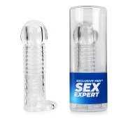 Прозрачная рельефная насадка-реалистик с петлей для мошонки - 13,5 см. - Sex Expert - в Архангельске купить с доставкой