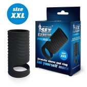 Черная открытая насадка на пенис с кольцом для мошонки XXL-size - 9,4 см. - Sex Expert - в Архангельске купить с доставкой