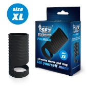 Черная открытая насадка на пенис с кольцом для мошонки XL-size - 8,9 см. - Sex Expert - в Архангельске купить с доставкой