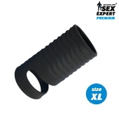 Черная открытая насадка на пенис с кольцом для мошонки XL-size - 8,9 см. - Sex Expert - в Архангельске купить с доставкой