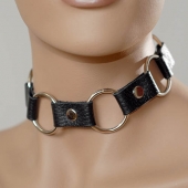 Кожаный черный ошейник с кольцами - Sitabella - купить с доставкой в Архангельске