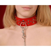 Красный кожаный ошейник с карабином и поводком - Sitabella - купить с доставкой в Архангельске