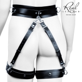 Черный кожаный пояс с гартерами - S-M - Notabu - купить с доставкой в Архангельске