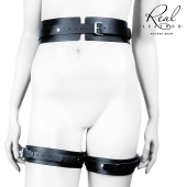 Черный кожаный пояс с гартерами - S-M - Notabu - купить с доставкой в Архангельске